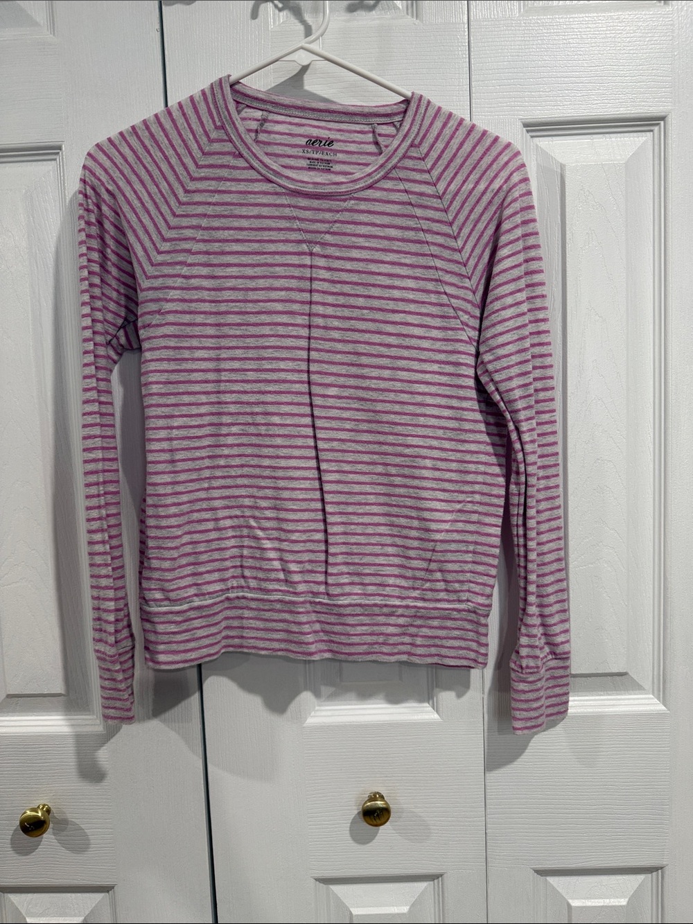 aerie Pink and Light Gray Striped Long Sleeve Tee